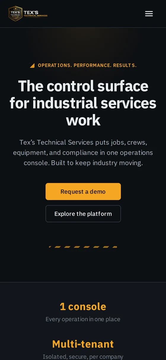 Tex's Technical Services homepage viewed on a phone